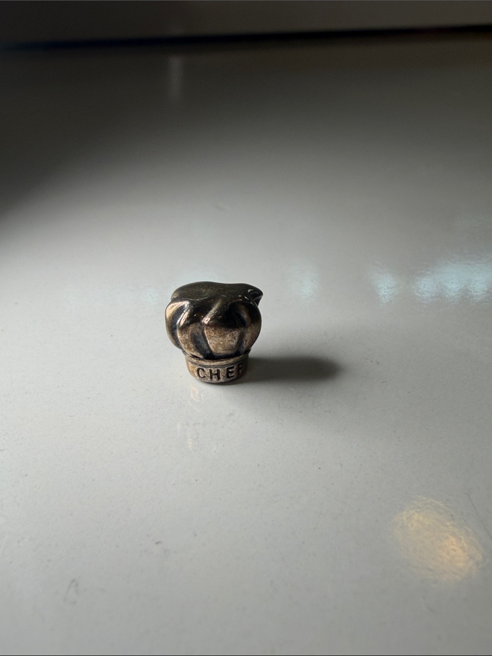Antique Brass Chef Hat Charm Bead - Brown